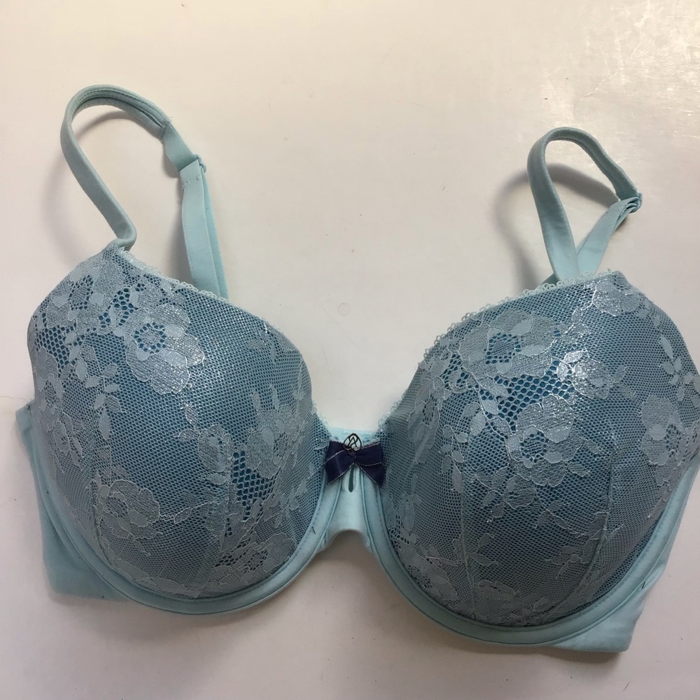 Victoria's Secret Body By Victoria Lined Perfect Coverage Blue Lace Bra NWOT‎